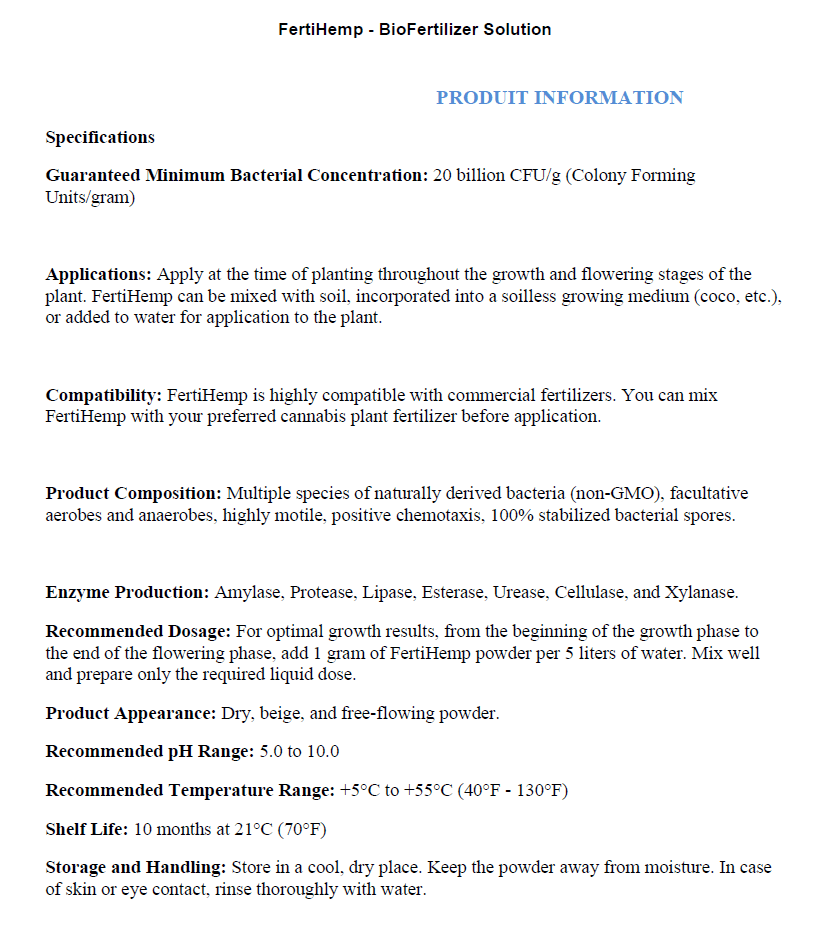 FertiHemp Bioactive Fertilizer for Cannabis — beneficial bacteria formula to boost plant yield by up to 30%