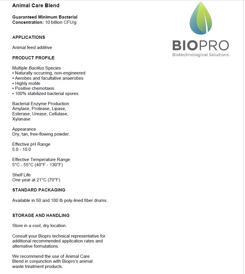 Animal Care Specification