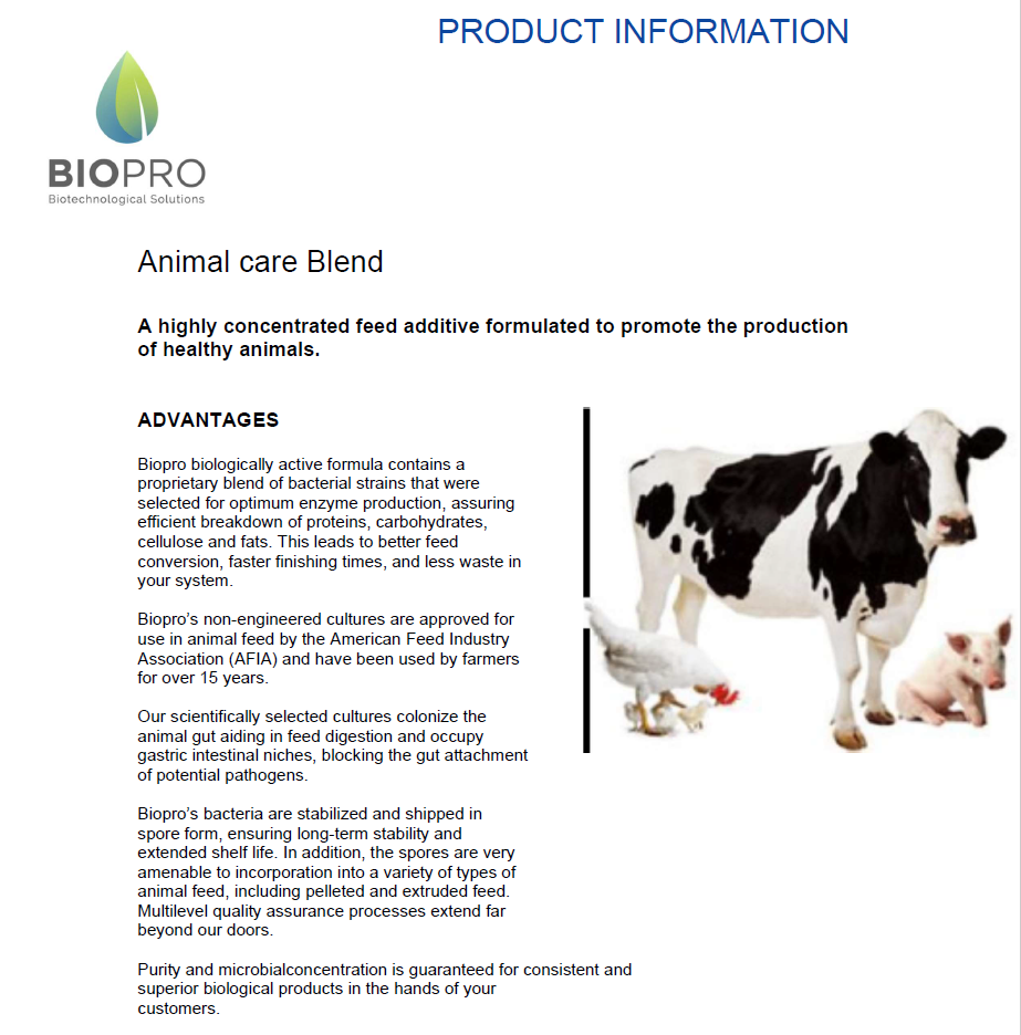Animal Care Supplement Details for Beef Cattle