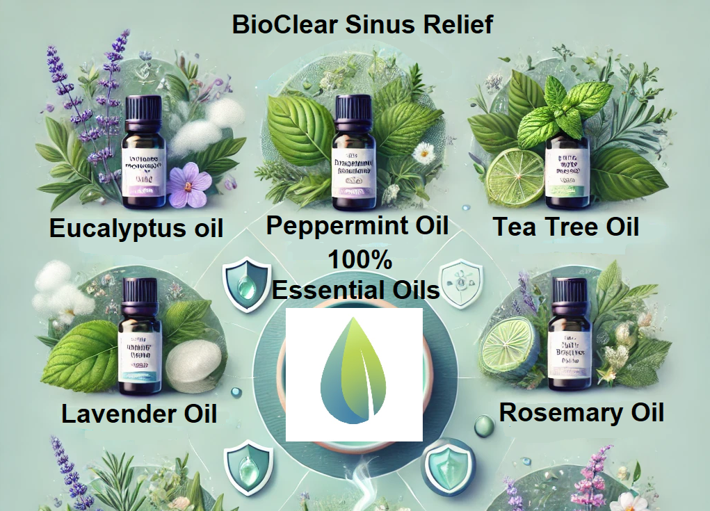 BioClear essential oil mist displayed with natural ingredients for purity