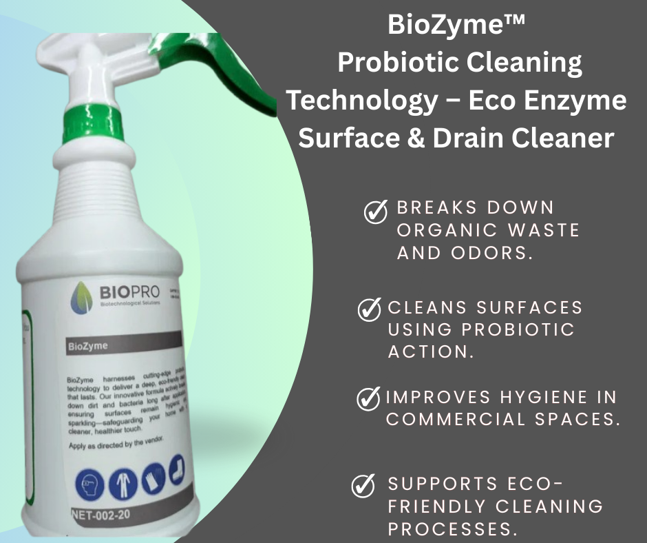Powerful probiotic cleaner removes grease, odors & buildup naturally. Enzyme-based technology for deep, continuous cleaning & odor control.