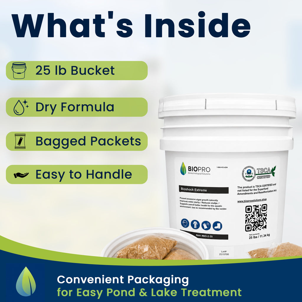 Bioshock Extreme (25 lbs), pond/lake management, natural way to remove algae, beneficial bacteria