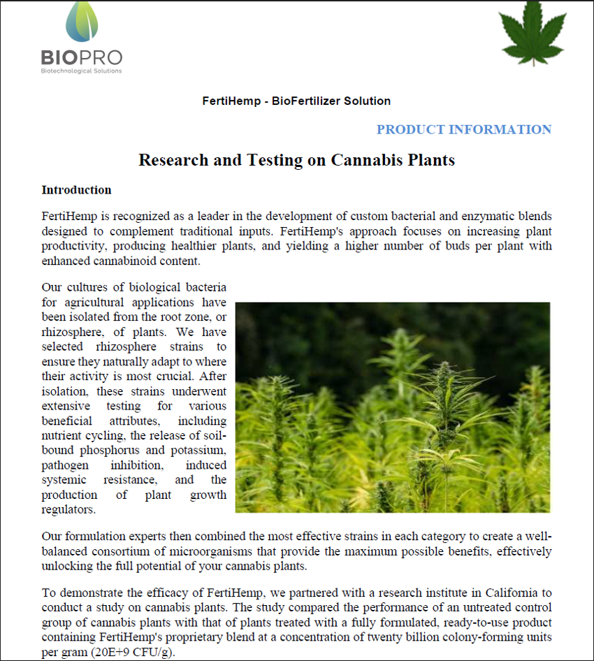 Research and Testing FertiHemp, Cannabis Plants, Product information