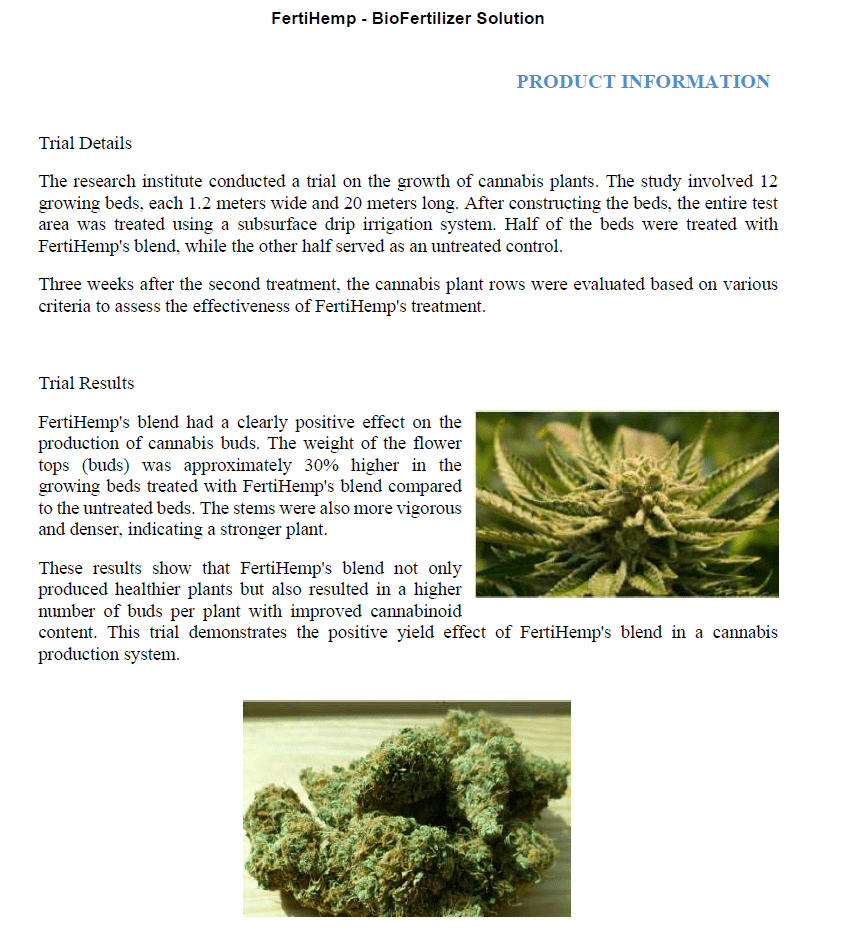 FertiHemp - Bioactive fertilizer for Cannabis Production, Beneficial bacteria to boost yield by up to 30%, Bioactive fertilizer - Biopro Solution