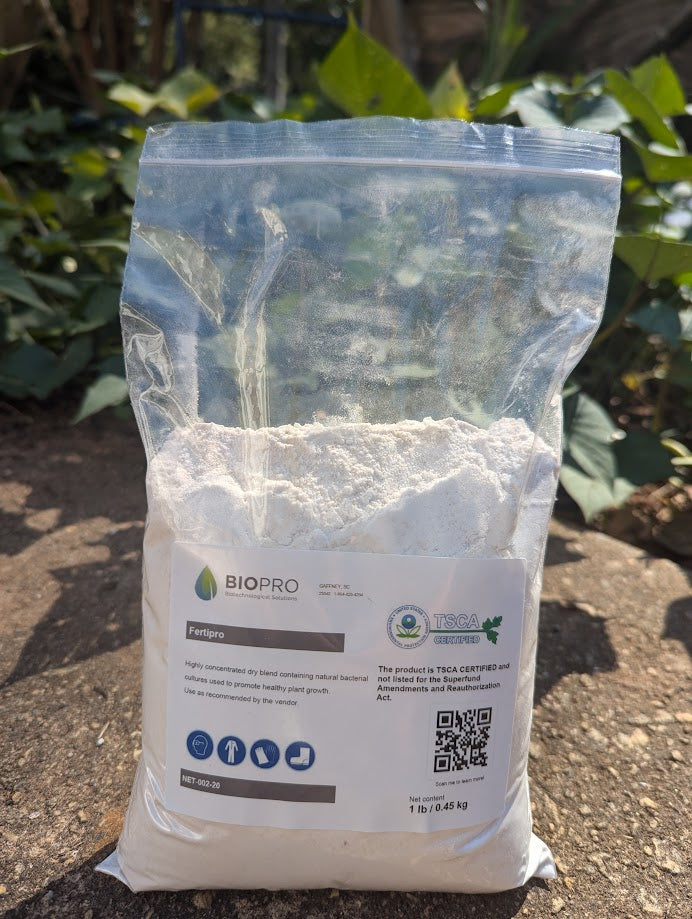 Fertipro package, dry powder of beneficial microbes that will boost plant health naturally.